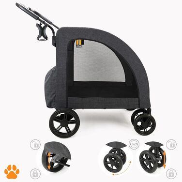 Візок для собак Честер - візок для великих собак, котів, зручний, складний, з дощем, тримачем для напоїв, чорний, вантажопідйомність 50 кг