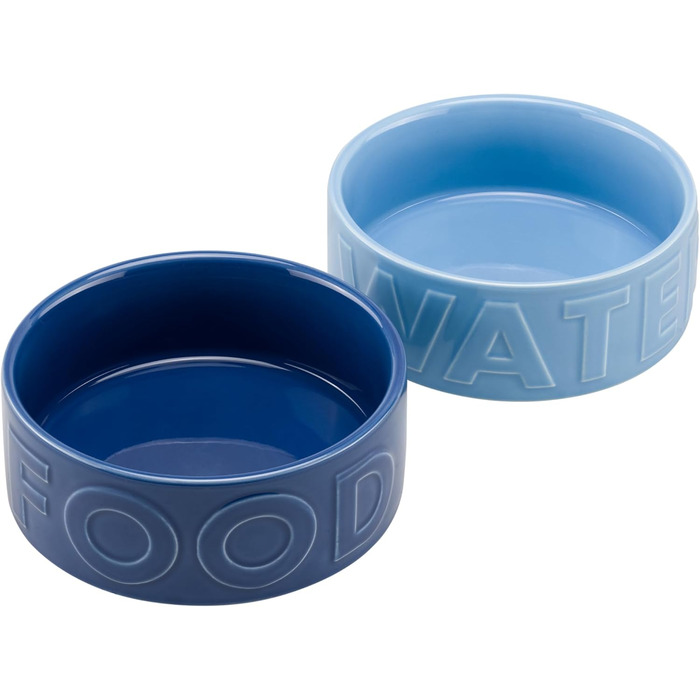 Набір мисок для собак Navaris 2 шт. з кераміки - підходять для мікрохвильовки та мийки посуду - миски для води та корму для собак чорного та білого кольорів - великий об'єм 700 мл Чорний Білий (блакитний)