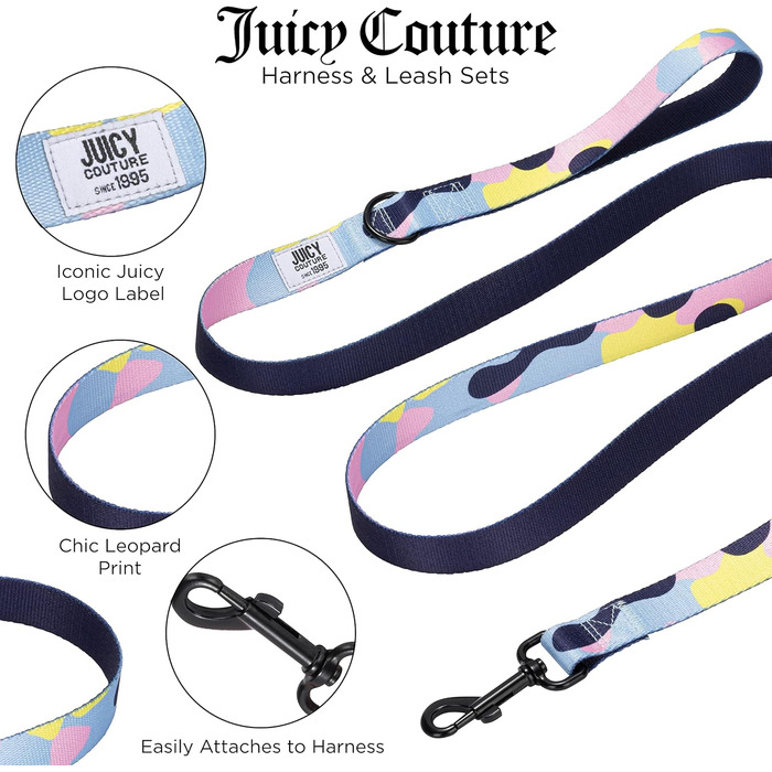 Juicy Couture Кольоровий камуфляжний шлейка та повідець для собак, регульований комплект з м'якою сітчастою підкладкою, для маленьких цуценят