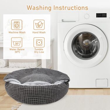 Крісло-гніздо для собак та котів середніх порід JOEJOY, 66x66x15 см, сірий колір, з подушкою, миється, зручне