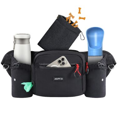 Сумка-пояс для ласощів AGPTEK для собак, легкий підсумник для прогулянок, подорожей та активного відпочинку, чорний