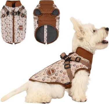 Зимова куртка для собак на шлейці, для маленьких та середніх собак, водонепроникна, регульована, коричнева, розмір L