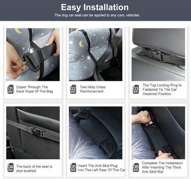 PETCUTE: Зручний автокрісло для собак, сірого кольору. Безпечний кріплення, знімний килимок, кишені для зберігання. Підходить для маленьких собак