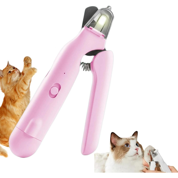 Ножиці для собак та котів з підсвічуванням, безпечні, з вбудованим точилом (рожеві)