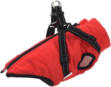 Водонепроникний дощовик для собак VidaXL з шлейкою, червоний, зимовий, теплий