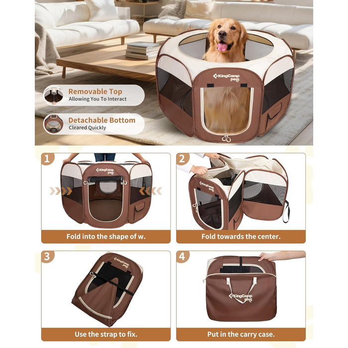 КінгКемп Переносний вольєр для собак, вольєр для цуценят, складаний вольєр для домашніх тварин, собачий намет з сумкою, для використання в приміщенні та на вулиці, знімний блискавкою низ, розмір S, хакі