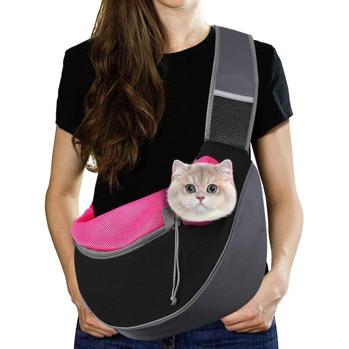 Сумочка для собак Pawaboo з кишенею для торкання, регульована, для перенесення, для прогулянок на відкритому повітрі, чорна (Magenta-2025 Upgedated, S)