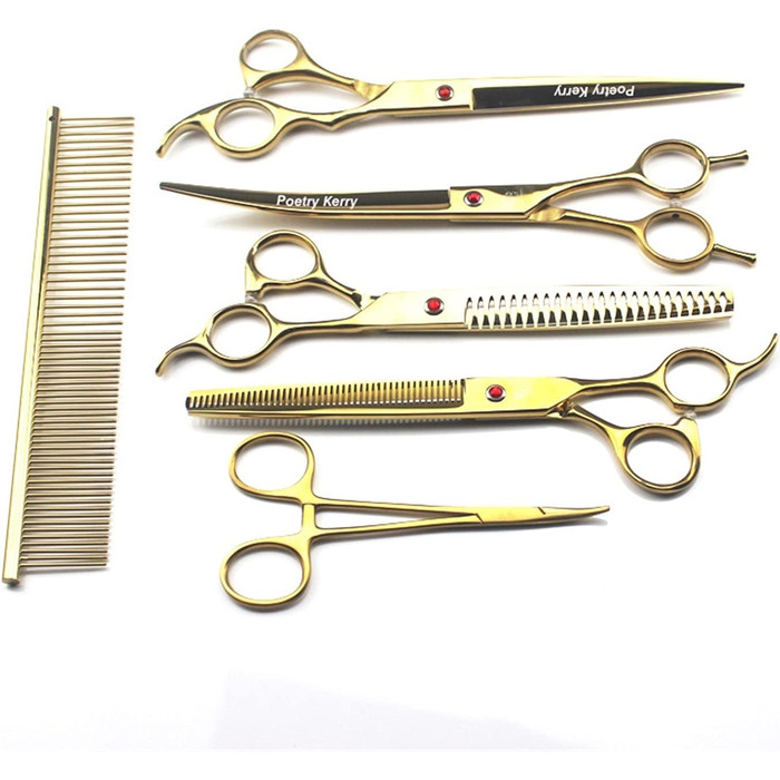 Набір професійних ножиць для грумінгу собак та котів: прямі та зігнуті моделі