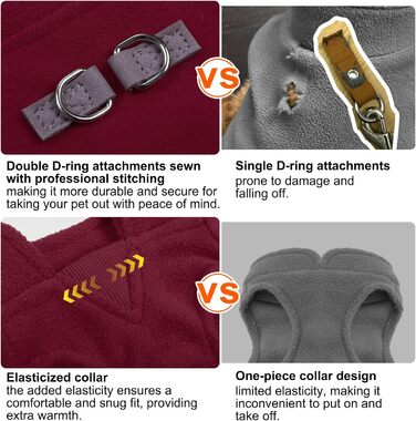 Тепла жилетка для собак BeautyZoo з капюшоном та кільцем для повідка – теплий одяг для маленьких та середніх собак, бургундський колір, розмір S (обхват грудей: 38.1 см)