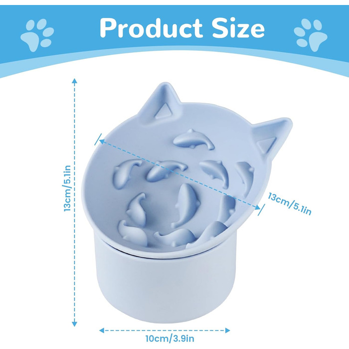 Підвищений годівниця для котів - годівниця для повільного годування, силікон, регульована висота, блакитна