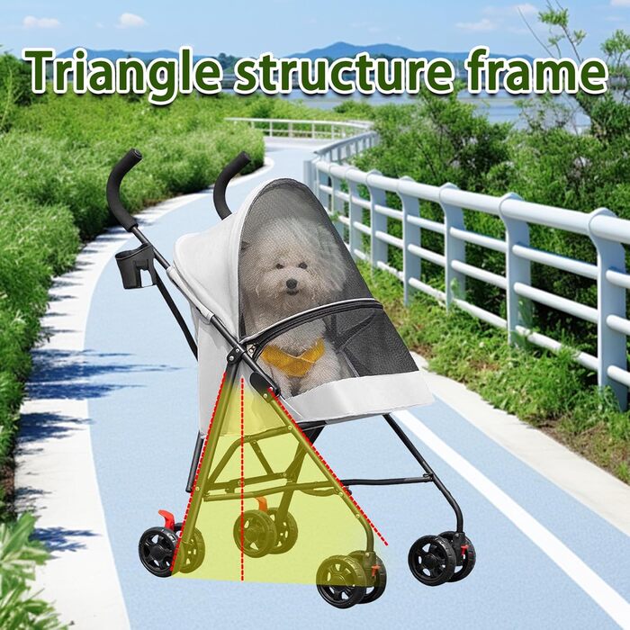 Дитяча коляска для собак та котів OHMG 3 в 1, сіра, складна, з EVA-колесами, для маленьких та літніх тварин, з тримачем для напоїв