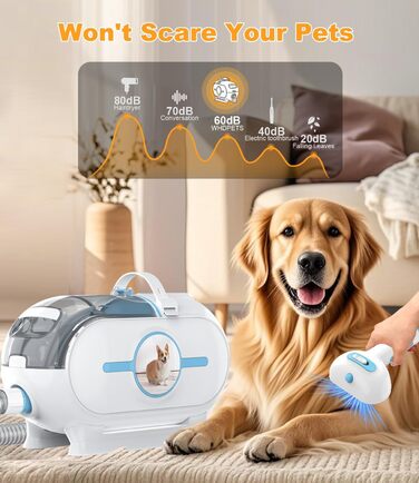 WHDPETS Машинка для стрижки собак зі збором шерсті, 2L контейнер для сміття, 45 dB, потужне всмоктування 9000 Pa, видаляє 99.99% шерсті, 4-в-1 для собак та котів