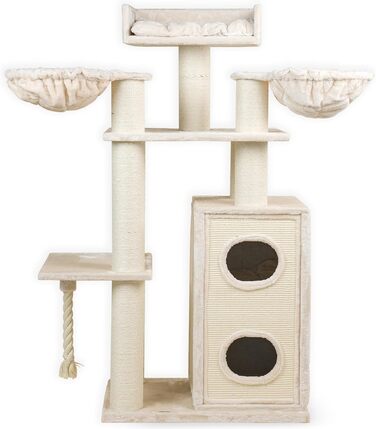 Дерев'яний котячий комплекс RHRQuality Cat Paradise для великих котів з когтеточкою, люкс-лежанкою та стовпами Ø15 см, кремовий