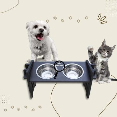 Персоналізована годівниця для тварин з дерева | Підвищена годівниця для собак та котів | Регульована висота | Годівниця для собак/котів (Чорний)