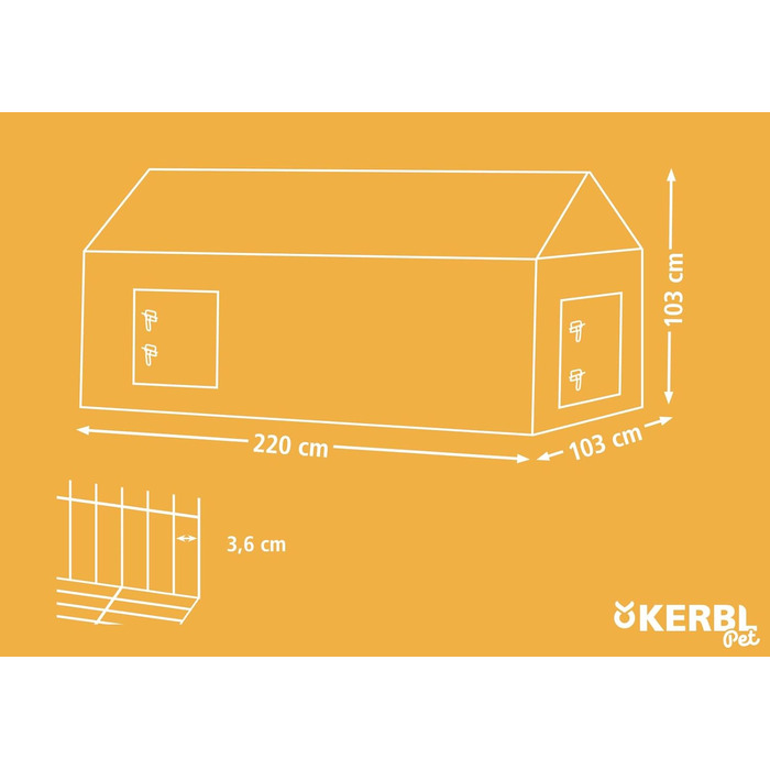 Вольєр для кроликів і курей Kerbl з сонцезахистом, металевий, 220x103x103 см, відстань між прутами 3,6 см