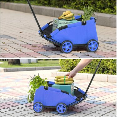 Міні-візок для тварин, складний багатофункціональний візок для покупок з висувним ручками, для прогулянок на вулиці, з подушкою та страхувальним тросом, з кишенькою (Блакитний)