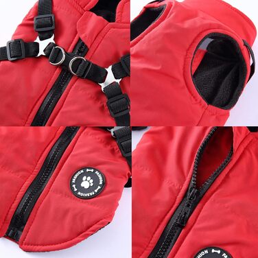 Тепла куртка для собак, жилет, повід, зимова куртка 2-в-1, без тяги, жилет для собак, повід, комплект, куртка для цуценят, маленьких та середніх собак, червона, розмір M