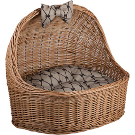 Кремова плетена хата для тварин e-wicker24 з лози з подушкою, кошик для котів і собак