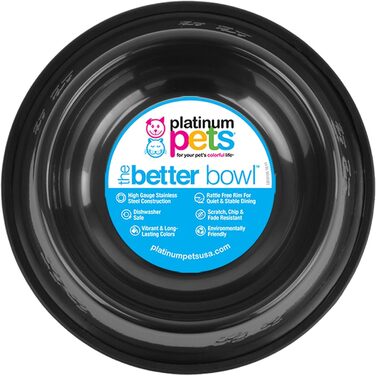 Миска для тварин Platinum Pets з нержавіючої сталі, чорний хром, нековзка, 6,25 чашки
