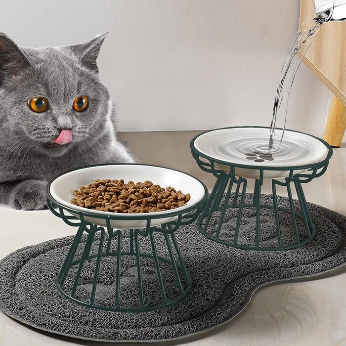 Набір мисок для котів Voittozege 2 шт., підняті миски, проти блювоти, миски для корму котів, зручні для вусів, з металевим підставкою, захищають хребет, для комфорту котів