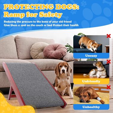 Рампа для собак Hunderampe - регульована, 34-61,5 см, з покриттям, що миється, з берези. Складана, антиковзка, для маленьких та великих собак (XL)