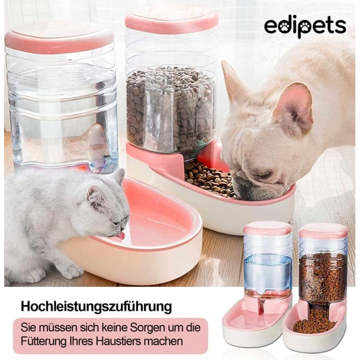 Автоматичний годівниця для котів та собак Edipets, 2 контейнери, 3.8L, рожевий
