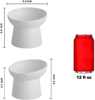 Набір мисок для котів з кераміки (4 шт.), підняті, нахилені, для корму та води, без стресу, запобігання зворотному потоку, придатні для миття в посудомийній машині та мікрохвильовій печі, без свинцю та кадмію