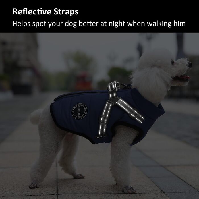 Зимовий теплий одяг для собак V.PET.B.R. - куртка для собак, водонепроникна, з інтегрованим шлейкою, для собак, поліестер, блакитний, X-Small