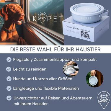KPET® 2-в-1 складана годівниця для собак, 900 мл: миска для їжі та води, нержавіюча сталь, силікон, антиковзаюча, для подорожей