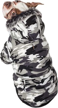 Зимовий теплий нашийник для собак Pet Life з металу, відстібається капюшон, утеплення 3M Thinsulate, камуфляж сірий, для маленьких собак