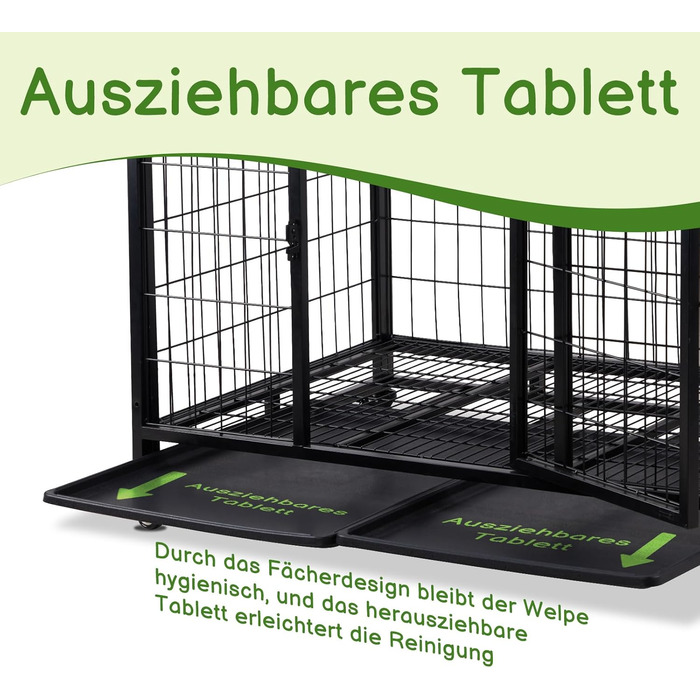 Міцна переносна переноска для собак, 109x76x87 см, 2 дверцята, фіксуючі колеса, знімний піддон – для середніх та великих собак – чорна