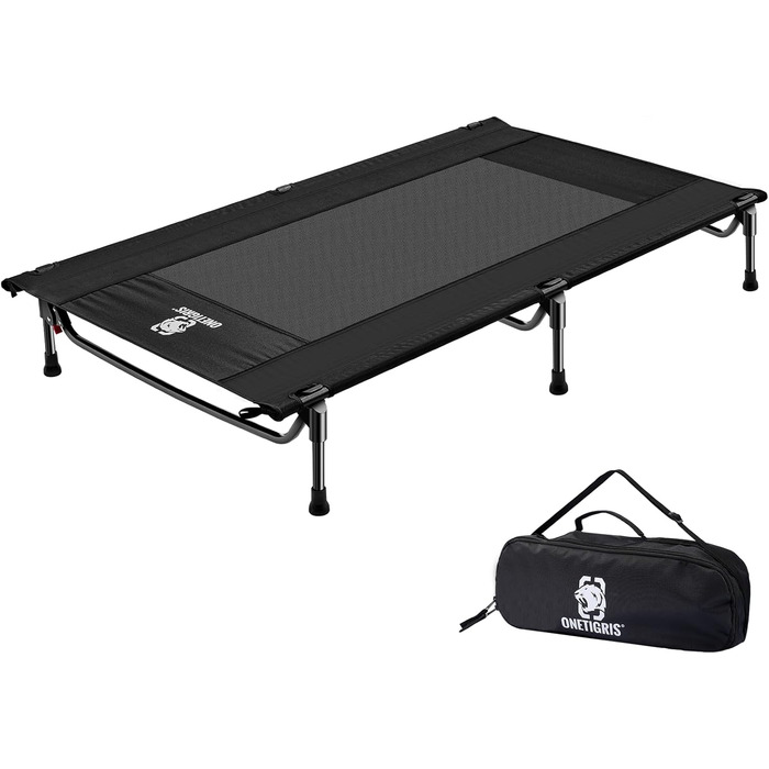 OneTigris лежанка для собак Outdoor, підвищена лежанка 130x70 см, висота 21 см, швидкий монтаж, стабільна, зручна та дихаюча, легко миється, для кемпінгу, котів та собак - (Medium, Чорний)