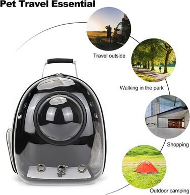 Рюкзак для кота та собаки Galatée, розширюваний, з вентиляцією, для подорожей, кемпінгу та хайкінгу (чорний)
