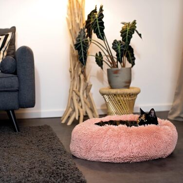 Кругле ліжко для собак та котів Lionto, Ø 60 см, рожеве, м'яке, з плюшу, з густою наповнювачем