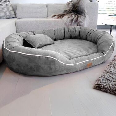 Ортопедичне ліжко для собак Tierlando® Marlon Nonplusultra з віскоеластичним матрацом, м'яким велюровим покриттям, розмір 170x110 см, сірий