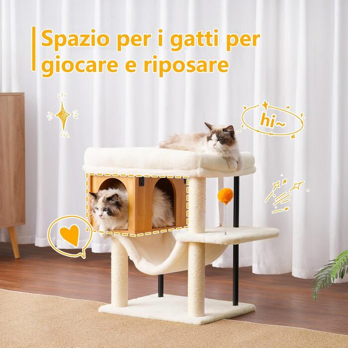 Котячий будиночок з дряпалкою Heybly HCT017WB з великою плюшевою платформою 54 x 40 см та висотою 57.5 см, сталеві труби, стійка основа для великих котів