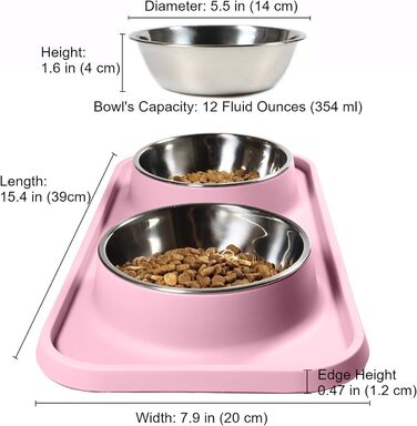 Миски для котів L.D.Dog: неслизькі, з нержавіючої сталі, з силіконовим килимком (рожеві)