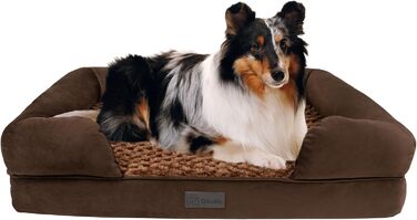 Ортопедичне собаче ліжко для великих собак, водонепроникне, знімний та миючий чохол, віскоеластична піна, заспокійливий плюш, піднятий борт, 90x65x23 см, коричневе