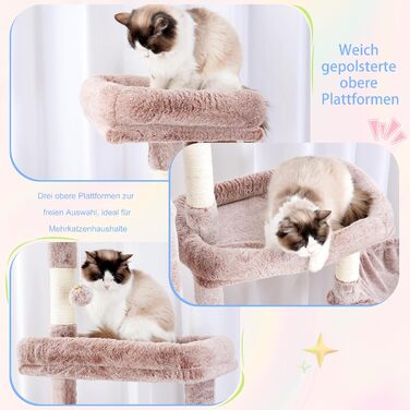 Котячий будиночок Hey-brother XXL для великих котів, 180 см. Стабільний котячий комплекс з 3 платформами, 3 великими печерами та 2 котячими будиночками, бежевий, EMPJ038MU