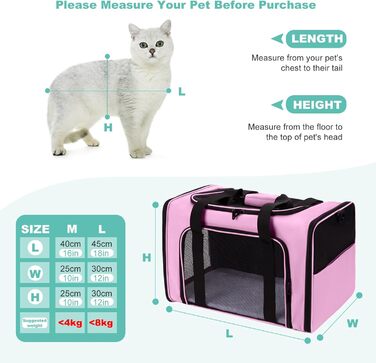 Транспортна сумка для кота/собаки PETCUTE, рожева (L) з м'якою підстилкою та регульованим ременем