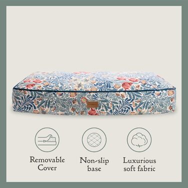 Матрац для собак Rosewood x Morris & Co. великого розміру, бордовий, з товстим шаром наповнювача, неслизький, можна прати, з принтом William Morris (Bower Berry Print, середній)