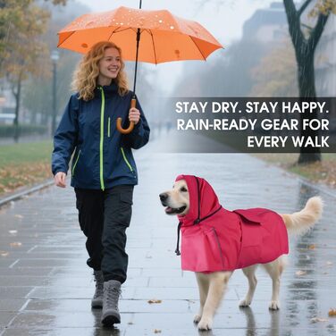 Водонепроникний дощовик для собак XXL (рожевий) з капюшоном, отвором для повідка та світловідбиваючими смугами. Ідеально для великих собак: лабрадорів, голден ретриверів, німецьких вівчарок, боксерів