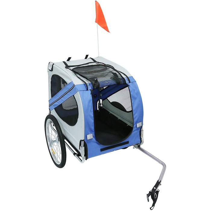 Багатофункціональний велопричіп 2-в-1: для дітей та домашніх тварин. Велосипедний візок-причіп, 2 місця, сірий/блакитний (137x73x90 см)