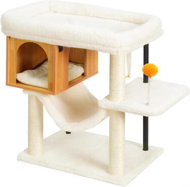 Котячий будиночок з дряпалкою Heybly HCT017WB з великою плюшевою платформою 54 x 40 см та висотою 57.5 см, сталеві труби, стійка основа для великих котів