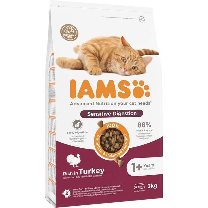 Сухий корм для котів IAMS Sensible Digestion з індичкою для чутливого травлення, 10 кг