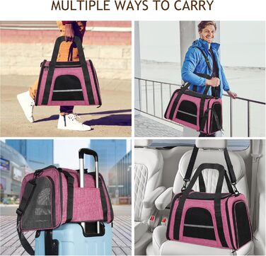 Транспортна сумка для котів HiCaptain, складана, з плечовим ременем, м'яко стьобана, переноска для маленьких собак/щенят до 7 кг (рожева), 46 x 29 x 30 см