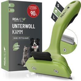 Гребінець для підшерстка ReaVET для собак та котів з короткою шерстю, середніх порід | Видаляє підшерсток, доглядає за верхнім шаром | з кнопкою самоочищення | ідеальний для сезонного линяння