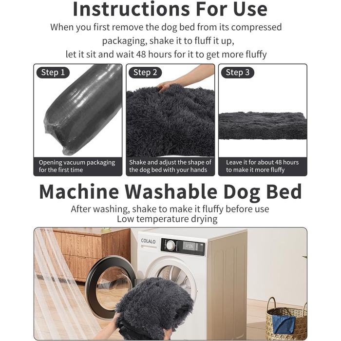 М'яке собаче ліжко для собак середніх порід, 95 x 65 см, плюшеве, ортопедичне, з неслизьким дном, легко миється, темно-сіре