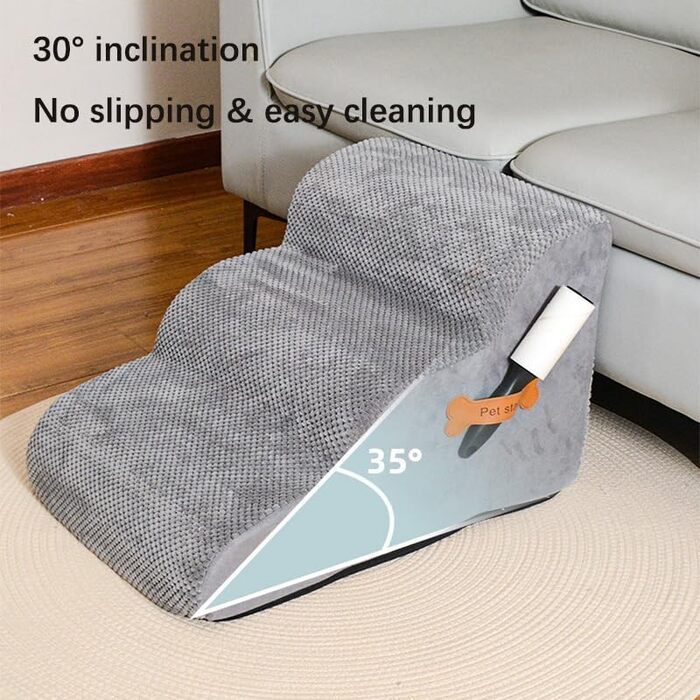 Сходинка для собак маленьких порід, плюшевий чохол, сходи для домашніх тварин, котяча сходинка, пандус для собак до ліжка, дивану, авто, неслизька, з невеликим нахилом (Бежевий, 48*40*30см, 2)