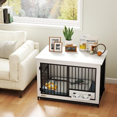 Кія для собак PawHut - переносна будка для собак, біла, 95 x 60 x 68,5 см, з поворотними мисками